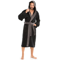 1 x RAW Customer Returns aqua-textil Sylt Bathrobe with Two-tone Hood Long Patch Pockets Decorative Seams Ladies Gentlemen Unisex 100 Cotton XL Black Anthracite - RRP €46.67