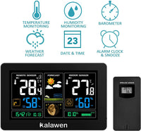 1 x RAW Customer Returns Kalawen Weather Stations Indoor and Outdoor Temperature Radio with Weather Forecast, Weather Station Radio with Outdoor Sensor, Radio Weather Station DCF Radio Clock Weather Stations Battery Operation  - RRP €49.99