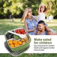 1 x RAW Customer Returns Greentainer Lunchbox Leak-proof Bento Box with 1 fork, 1500 ml salad container with dressing container, 3 compartments salad box-to-go for school, work, picnic, travel, camping Fresh seal - RRP €13.99