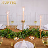 1 x RAW Customer Returns Nuptio Glass Cylinder for Candles Candle Holder Gold Clear Glass Metal Candlestick Taper Candles Large Bottomless Cylinder Shade Wedding Party Table Centerpiece Decor, Set of 3 - RRP €40.25