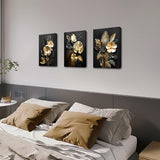 1 x RAW Customer Returns 3 Panels 3D Black Gold Flowers With Frame Canvas Pictures Monstera Coconut Leaves Picture on Canvas Painting Poster Wall Pictures Living Room Bedroom Bathroom Wall Decoration 90x40cm 12 x16 x3pcs  - RRP €30.24