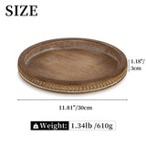 1 x RAW Customer Returns Hanobe wooden tray decorative tray round brown decorative tray 30cm serving tray wood with pearl edge vintage candle trays shabby serving trays round rustic wooden trays for kitchen table non-slip - RRP €22.98