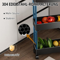 1 x RAW Customer Returns GOOPOOL 4-Tier Kitchen Cart, Rolling Cart, Kitchen Shelf, Niche Shelf, 360 Rotating Wheels, Lockable, Bathroom Shelf, Office, Storage Rack for Kitchen, Kitchen, Office, with 4 Hooks, Black - RRP €26.99