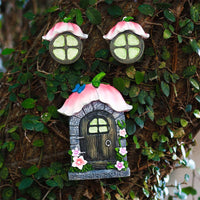 4 x Brand New Gohytal Fairy Door Garden Gnome Door, Fairy Door Window Miniature Luminous Resin Elf Door Garden Fairy Garden Elf House Garden Decoration Christmas Gnome Doors for Outdoor Gardens Trees Decoration Crafts - RRP €81.6