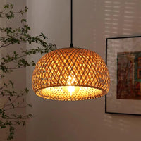 1 x RAW Customer Returns Handwoven bamboo lamp pendant light for dining table, rattan ceiling hanging lamp basket lamp with plug, vintage chandelier ceiling light decoration for living room kitchen island restaurant semicircle lampshade  - RRP €49.99