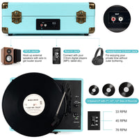 1 x RAW Customer Returns Vinyl Record Player 3-Speed 33 45 78 RPM Suitcase Style Bluetooth Portable Record Player with Integrated Speakers RCA Line Out Aux-In Headphone Jack Blue - RRP €69.99