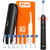 1 x RAW Customer Returns Bitvae R2 Rotating Electric Toothbrush for Adults with 8 Heads, Travel Case, 5 Mode Rechargeable Toothbrush with Pressure Sensor, Fast Charging in 3 Hours for 30 Days, Black - RRP €34.99