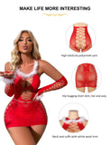 1 x Brand New ohmydear Christmas Lingerie Set for Women Fishnet Hollow Sexy Lingerie Underwear Babydoll Fishnet Babydoll High Elastic Bodystockings Erotic Transparent Dress Clubwear - RRP €22.8