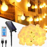 1 x RAW Customer Returns MOLVCE Solar Fairy Lights Outdoor Balls 10m 100LED, Solar Fairy Lights with Remote Control, 8 Modes, Timer, USB Powered, Dimmable Solar Fairy Lights Weatherproof for Balcony Wedding Christmas, Warm White - RRP €21.99