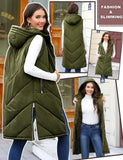 1 x RAW Customer Returns Xnova Padded Vest Women Winter Sleeveless Jacket Elegant Hooded Outer Vests with Zipper Warm Long Coat with Pocket, Khaki, M - RRP €21.32