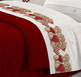 1 x Brand New Linen Store Single Bed Sheet Set Bears and Hearts Complete Single Bed Cotton Made in Italy Top sheet 160x300 bottom sheet with corners 90x200 Pillowcase 52x82 - Red - RRP €44.9