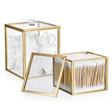 2 x RAW Customer Returns SUMtree 2pcs Gold Clear Glass Qtip Holder Cotton Balls Swab Organizer with Lid - RRP €49.98