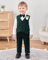 1 x RAW Customer Returns ZOEREA Baby Boys Clothing Set Suit Gentleman Festive Baptism Wedding Long Sleeve Dress Shirt Bowtie Vest Boutonniere Suspenders Green, 2-3 Years - RRP €41.99