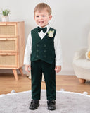 1 x RAW Customer Returns ZOEREA Baby Boys Clothing Set Suit Gentleman Festive Baptism Wedding Long Sleeve Dress Shirt Bowtie Vest Boutonniere Suspenders Green, 2-3 Years - RRP €41.99