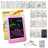 4 x Brand New PHYLES Magic Drawing Pad, LED magic board for children 3-12 years, contains 19 drawing board pads letters, numbers, patterns , 4 drawing pens, 1 cleaning cloth, the perfect educational toy pink  - RRP €46.0