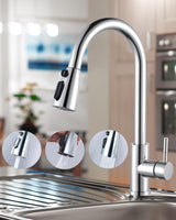 1 x RAW Customer Returns ARCORA pull-out kitchen faucet, high pressure kitchen faucet 360 swivel kitchen faucet made of stainless steel mixer tap with ceramic cartridge leak-proof 2 jet types Chrome - RRP €59.99