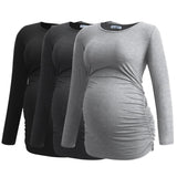 1 x RAW Customer Returns Smallshow Women s Maternity Fashion Long Sleeve Maternity Shirt Maternity Tops Pack of 3, Black-Deep Grey-Light Grey, S - RRP €47.99