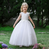 1 x RAW Customer Returns LOLANTA Formal Dress Girls, Princess Dresses Girls Wedding Party Dress, Elegant Long Evening Dress Communication Lace Tulle Dress for Children, 5-6 Years, White, Day 120 - RRP €39.98