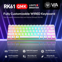 1 x RAW Customer Returns RK ROYAL KLUDGE RK61 QMK Via Mechanical Keyboard 60 Wired Gaming Keyboard RGB Red Switch Hot Swap US Layout Compatible with Mac PC iPad iOS, White - RRP €5.57