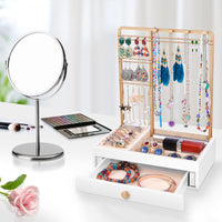 1 x RAW Customer Returns Teamkio jewelry stand, jewelry organizer, jewelry holder 2 in 1, earring stand with drawer, necklace stand, white jewelry stand for necklaces, rings, bracelets, earrings, watches, gift for women - RRP €22.18