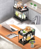 2 x Brand New CJCY Pull Out Shelf Under Sink, 2-Layer Sliding Basket Manages Kitchen Bathroom Shelf, with Hook and Cup Holder Black  - RRP €47.18