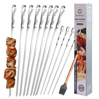 5 x Brand New Sunnecko grill skewers made of stainless steel, grill skewers made of stainless steel, long 8 pieces 43 cm and 4 pieces 36 cm, grill skewer set with baking brush and storage bag for garden camping BBQ - RRP €89.2