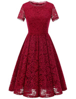 1 x RAW Customer Returns DRESSTELLS women s lace dress mother of the bride dresses, knee-length elegant bridesmaid cocktail dress, rockabilly floral dress short sleeve dark red 3XL - RRP €51.99