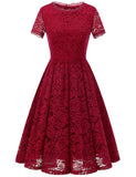 1 x RAW Customer Returns DRESSTELLS women s lace dress mother of the bride dresses, knee-length elegant bridesmaid cocktail dress, rockabilly floral dress short sleeve dark red 3XL - RRP €51.99