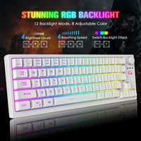 1 x RAW Customer Returns Wireless Gaming Keyboard and Mouse Combo, 64 Keys with Button RGB LED Backlight Keyboard 4000mAh Battery Rechargeable 2400 DPI Rainbow Mute Mouse Mouse Pad for PC Gamer - White - RRP €50.99