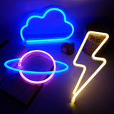 1 x RAW Customer Returns NELUX Pack of 3 Lightning, Planet and Cloud - LED Neon Sign Wall Decoration Bedroom, Neon Signs Children s Room, Neon Sign Light Party, Neon Light Wall Lamp LED Wall Decoration, Bar. USB or batteries - RRP €30.24