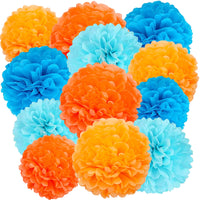 1 x Brand New Tissue Paper Pompoms, 12 Pieces Orange Blue Pompom Paper Flower, Paper Flower Ball for Party and Wedding - RRP €19.2