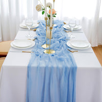 4 x RAW Customer Returns AOKSUNOVA table runner muslin wedding 4m x 80cm cheesecloth table runner decorative fabric light blue - RRP €80.64