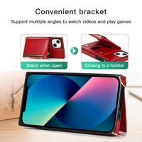 1 x Brand New LOKASS Case for iPhone 14 5G with Neck Strap, Cell Phone Case iPhone 14 Leather Folding Case Shockproof Protective Case Card Slot Wallet Stand Function Girls iPhone 14 Case with Chain Shoulder Strap - Red - RRP €23.18