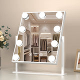 1 x RAW Customer Returns FUNTOUCH Hollywood cosmetic mirror with lighting large, make-up mirror with 9 LED lights, 3 color temperatures adjustable, 360 rotation, touch control, plug-in, cosmetic table mirror white  - RRP €40.33