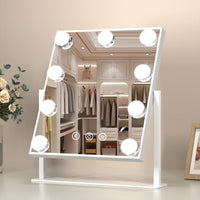 1 x RAW Customer Returns FUNTOUCH Hollywood cosmetic mirror with lighting large, make-up mirror with 9 LED lights, 3 color temperatures adjustable, 360 rotation, touch control, plug-in, cosmetic table mirror white  - RRP €42.49