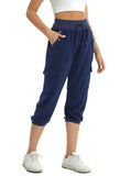 1 x RAW Customer Returns Fuinloth Women s Summer Pirate Pants 3 4 Wide Pirate Pants Comfortable Capri Sports Pants with 4 Pockets Blue L 40-42 - RRP €30.2