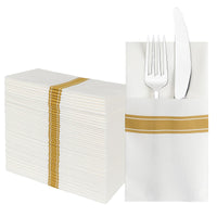 1 x RAW Customer Returns JEBBLAS Disposable Cloth Napkins Built-in Cutlery Pocket Wedding Party Linen Feel White Napkin Prefolded for Cutlery 50  - RRP €17.99