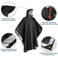 1 x RAW Customer Returns Anyoo Waterproof Reusable Rain Poncho Multipurpose with Hood Packable Shelter Ground Sheet Ideal for Outdoor Camping Fishing Survival, Black, One Size - RRP €20.16