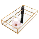 1 x RAW Customer Returns Homtone Retro Mirror Tray Decorative Tray Gold Glass Tray, Glass Cosmetic Organizer Storage Tray for Dressing Table Decor 30 x 20 x 5 cm  - RRP €27.28