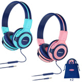 1 x RAW Customer Returns Sets of Children s Headphones with Portable Case, Child-Safe Headphones with Limited Volume, Wired Headphones for Girls, Boys, On-Ear Children s Headphones for School, Travel Mint Pink - RRP €27.22