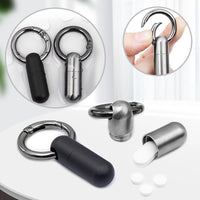 1 x RAW Customer Returns Pack of 2 Mini Titanium Pill Box Key Ring, Waterproof Pill Box Metal, Pill Box for On the Go with Key Ring for Outdoor Travel Black, Silver  - RRP €18.14