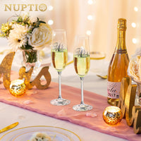 1 x RAW Customer Returns NUPTIO Crystal Champagne Glasses Money Gift Wedding Set of 2 Champagne Glasses with Wooden Gift Box Mr Mrs Flute Personalized for Bride Groom Engagement Anniversary Birthday Party - RRP €39.32