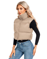 1 x Brand New MAVIS LAVEN Women s Winter Stand Collar Crop Vest Lightweight Sleeveless Warm Zipper Outerwear Coat Puffer Vests Padded Waistcoat 2-Apricot,Medium  - RRP €20.15