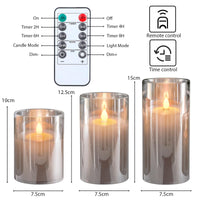 1 x RAW Customer Returns EXTSUD LED flameless candles flickering with charging station and remote control, set of 3 LED candles made of glass, rechargeable flame candle light with timer function, romantic tea lights, gray - RRP €26.21