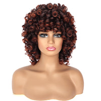 1 x RAW Customer Returns PORSMEER Afro Wig Women s Synthetic Curly Wig Natural Hair for Women, Kinky Big Curly with Bangs Short Wigs for Black Women Black with Dark Red  - RRP €27.59