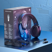 1 x RAW Customer Returns PHOINIKAS Gaming Headset Wireless, Wireless Headphones, for PS4 PS5 Switch PC, 2.4GHz Dongle and 3.5mm Audio Cable, Detachable Noise Canceling Microphone, 7.1 Stereo, LED Lights - RRP €49.99