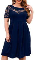 1 x RAW Customer Returns Women s Plus Size Dress Casual Dress A Line Swing Mini Dress Elegant Skater Dress Party Dress Lace Dress Blue 3XL - RRP €25.2