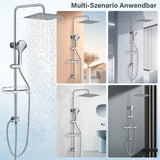 1 x RAW Customer Returns Hevenaov shower system shower set shower rod stainless steel square head shower 30x30cm, hand shower with 3 jet types, shower fitting shelf chrome, easy installation - RRP €61.2