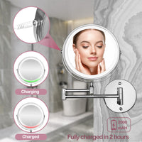 1 x RAW Customer Returns WITFAMILY Rechargeable Cosmetic Mirror with 1X 10X Magnification LED Lighting, Dimmable Shaving Mirror 3 Colors, Touchscreen, 360 Rotatable Wall Mount for Bathroom and Hotel Silver  - RRP €38.3