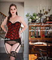 1 x RAW Customer Returns SLIMBELLE Bustier Corset Top Floral Lace Boned Overbust Gothic Sexy Cincher for Christmas and Party with 1 Thong-Red-6XL - RRP €21.73